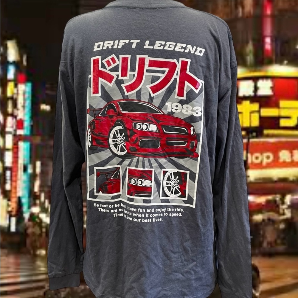 Drifting T Shirt Youth Sz 16 Large Futurist Japanese Tokyo Drift Car Long Sleeve
